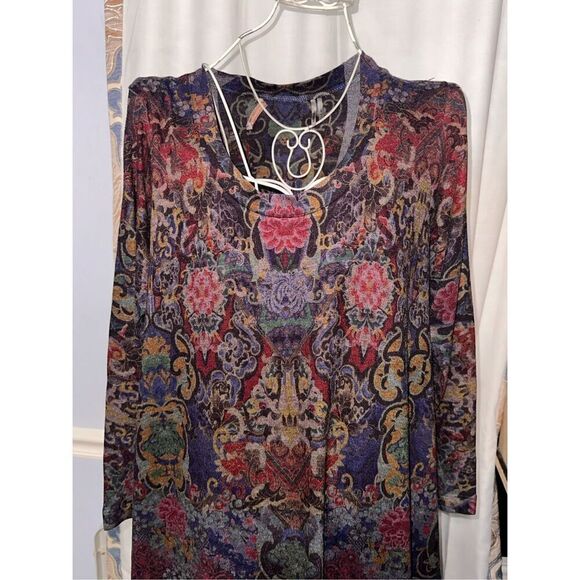 Soft Surroundings Pari Paisley Knit Tunic Top Blue Longline lightweight Sweater - Picture 2 of 8